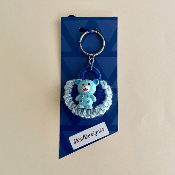 Little Bear Keychain Charm, Crochet Handmade Backpack Charm - Picture 1 of 11